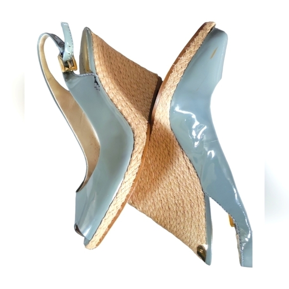 Michael Kors Women's Keegan Sling Back Patent Leather 4" Wedge Sandals 8M - Picture 2 of 10